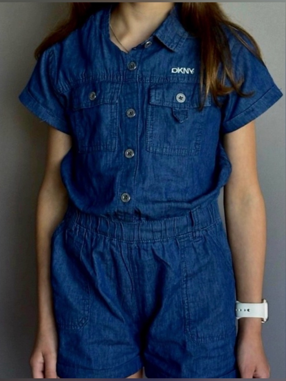 DKNY Girls Denim Short Romper